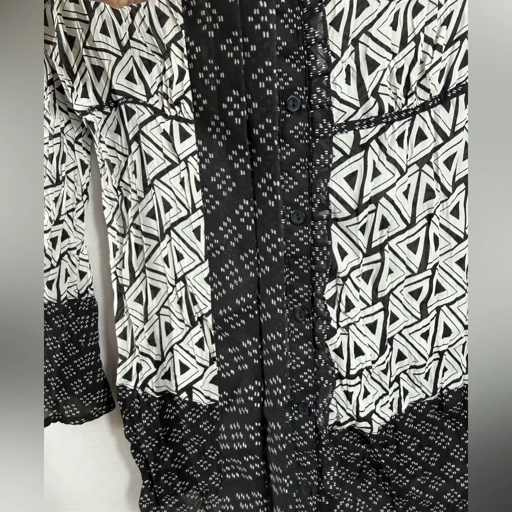 Sunny Leigh Boho Tie Front Blouse Bell Sleeve Whimsygoth Top Medium - Picture 5 of 8